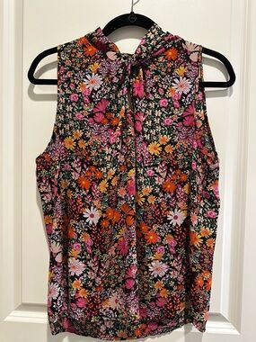 Floral Tie-Neck Sleeveless Camisole - Pink, Orange & Yellow